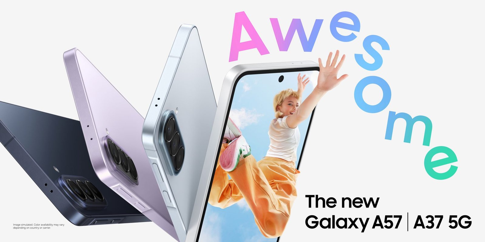 Galaxy A37 ao lado do Galaxy A57 em imagem oficial de lançamento da Samsung
