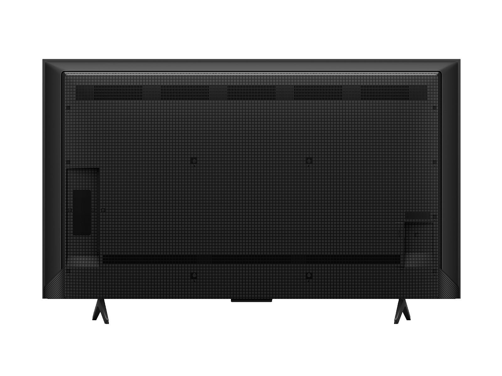 Vista traseira da TCL 50P7L de 50 polegadas, com os pes em V e o suporte VESA 300 x 300 mm ao fundo